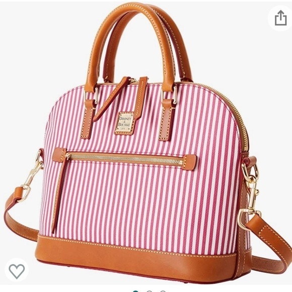 Dooney & Bourke Fuchsia Striped Domed Coated Canvas Zip Satchel Bag. P40/A1676 - Picture 1 of 12